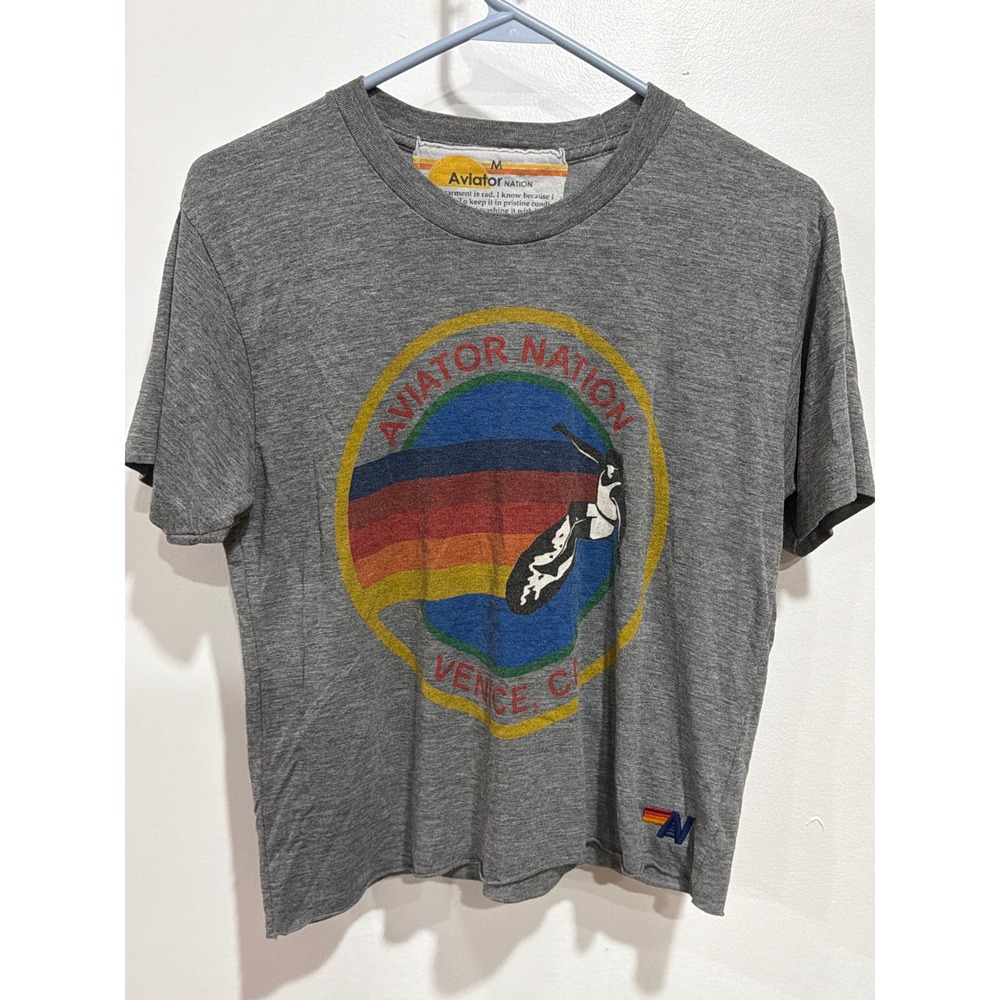 Aviator Nation Venice CA Surfer Graphic T-Shirt Gray M USA distressed retro Indi